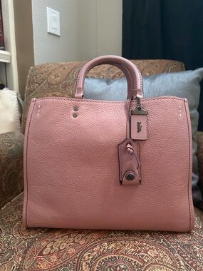 SOLD Coach Rogue 31 Dusty Rose mixed leathers burgundy suede interior
